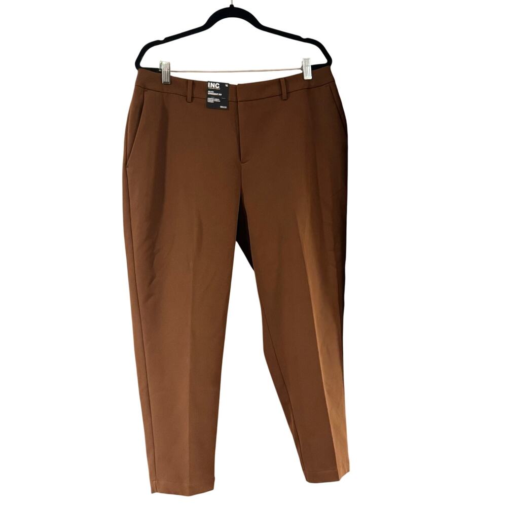 NWT INC Midrise straight fit dark brown cropped stretch trouser size 16/26L